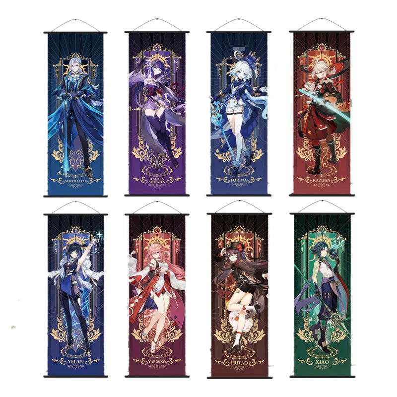 Genshin Impact Scroll Canvas Painting Raiden Shogun Ganyu Zhongli Home Decor Wall Hanging Anime Poster Wall Art Room Decoration Genshin Impact Scroll Canvas Painting Raiden Shogun Ganyu Zhongli Home Decor Wall Hanging Anime Poster Wall Art Room Decoration